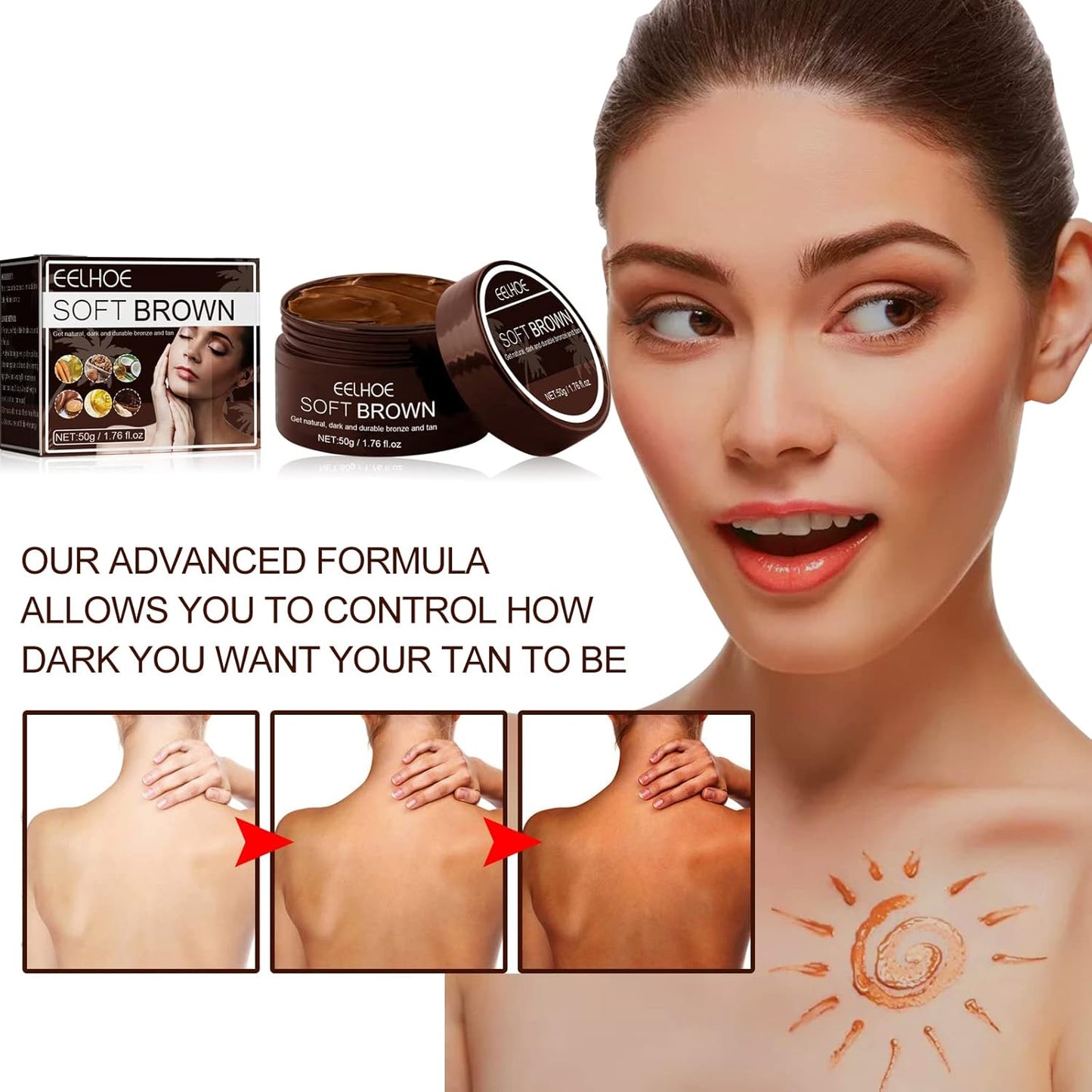 "Before and after using natural tanning gel with sun exposure"