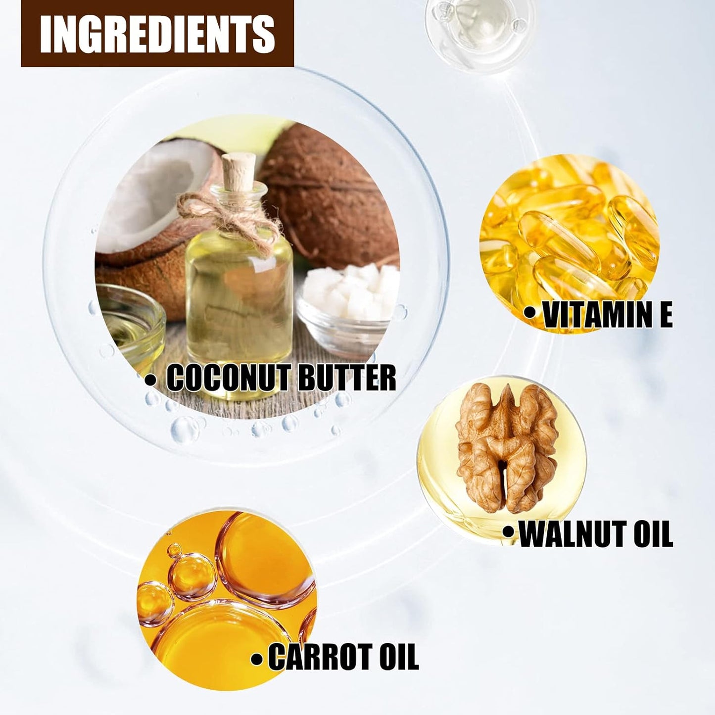 "Carrot oil, olive oil, walnut oil, and cocoa butter for tanning lotion"