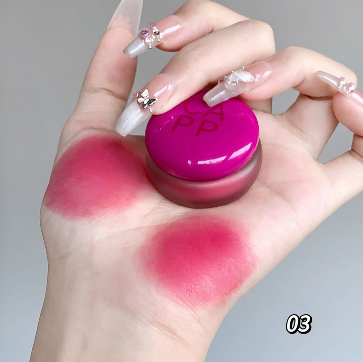 Waterproof Lip & Cheek Pudding Pot swatches on different skin tones