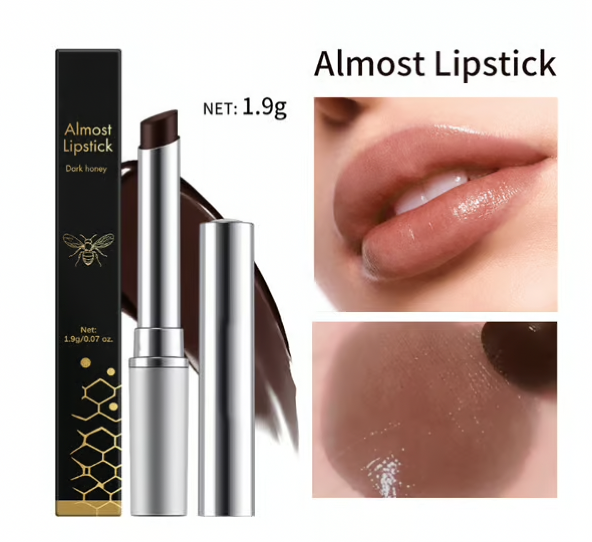 Plump, hydrated lips with a subtle dark honey tint for everyday wear.