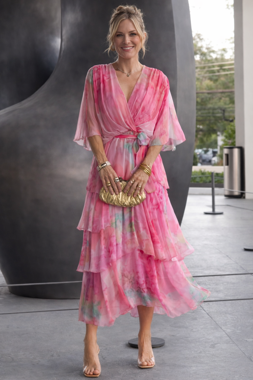 Lightweight flowy polyester Chic Everyday Dress with airy drape and comfortable all-day feel.