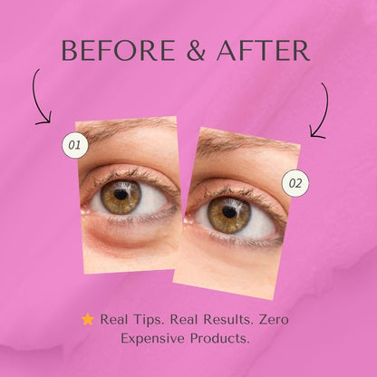 Instant eye lift before and after result included in the anti-puffiness ebook PDF.
